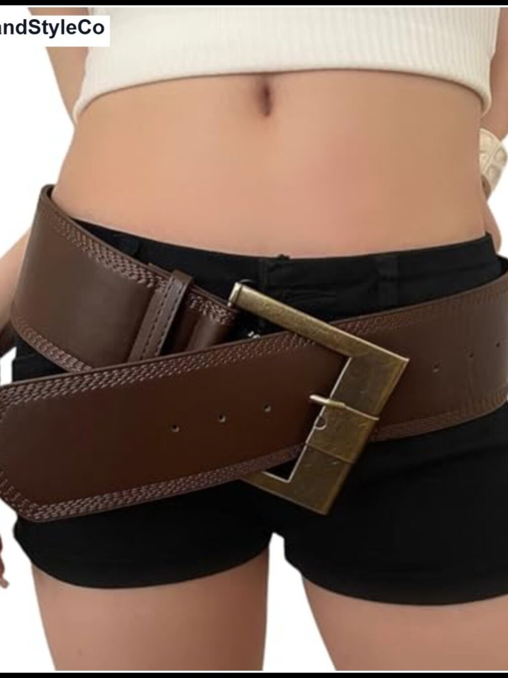 Women's Chunky Wide Waist Belt Faux Leather Big Square Buckle Vintage Cinch